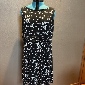 Jessica Howard Summer Black & White Sleeveless Polka Dot Dress Size 22W Plus GUC